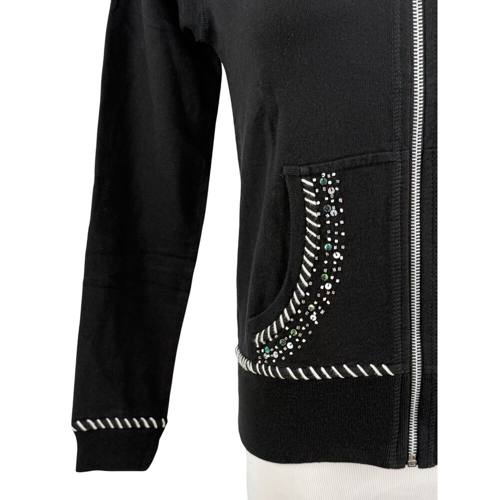 Vtg 90s Black Embroidered Sequin Beaded Zip Up Hoodie | Y2K Skater Grunge Retro - Picture 4 of 16